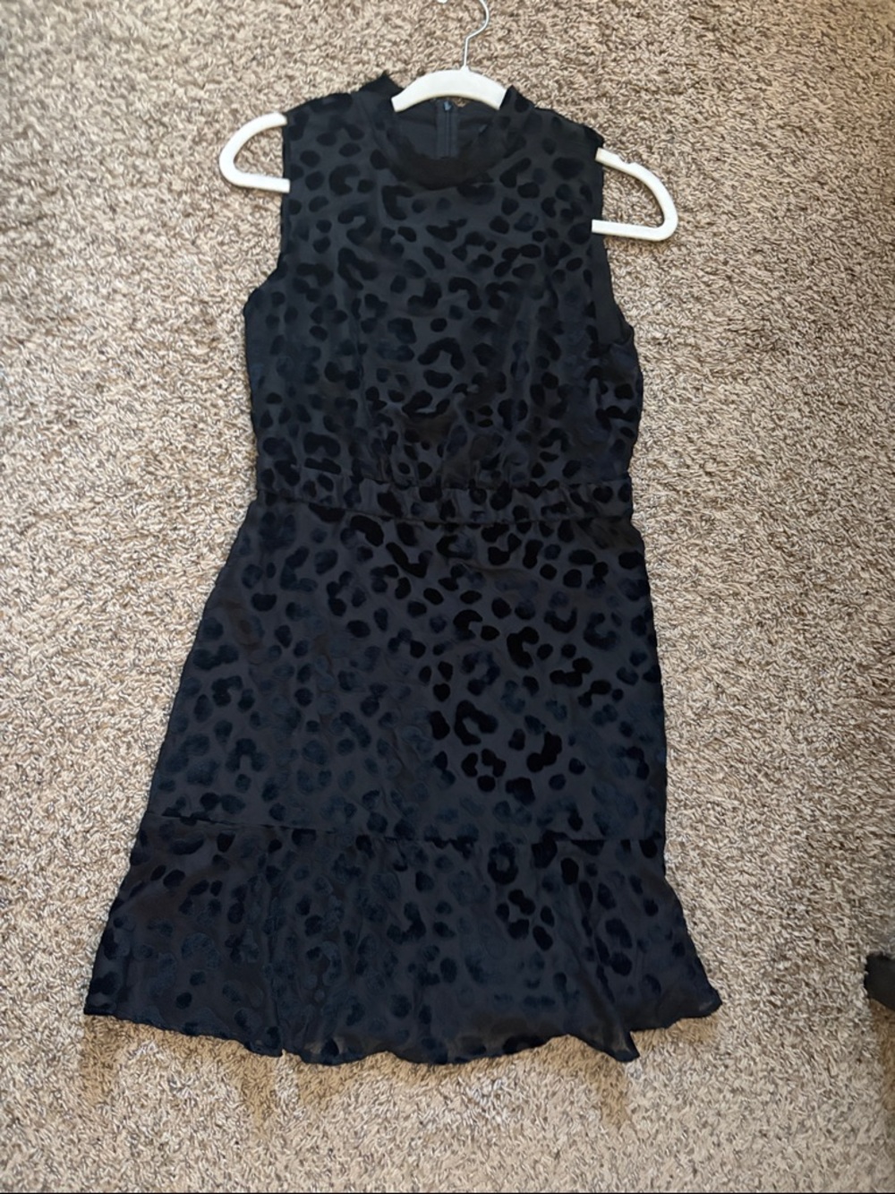 Ann Taylor Black Sleeveless Leopard-Jacquard Mini Dress
